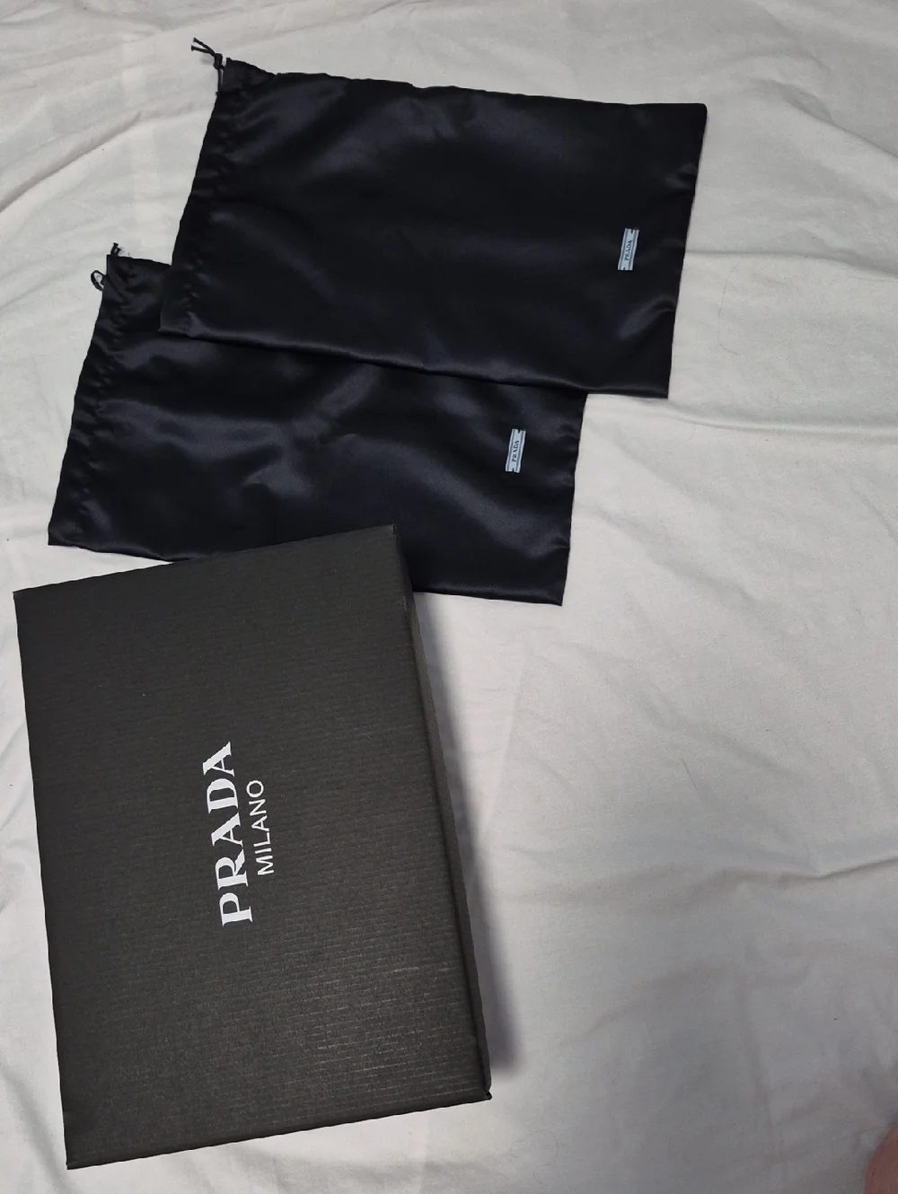 Prada Black Milano Box with 2 Satin Drawstring Dust Bags